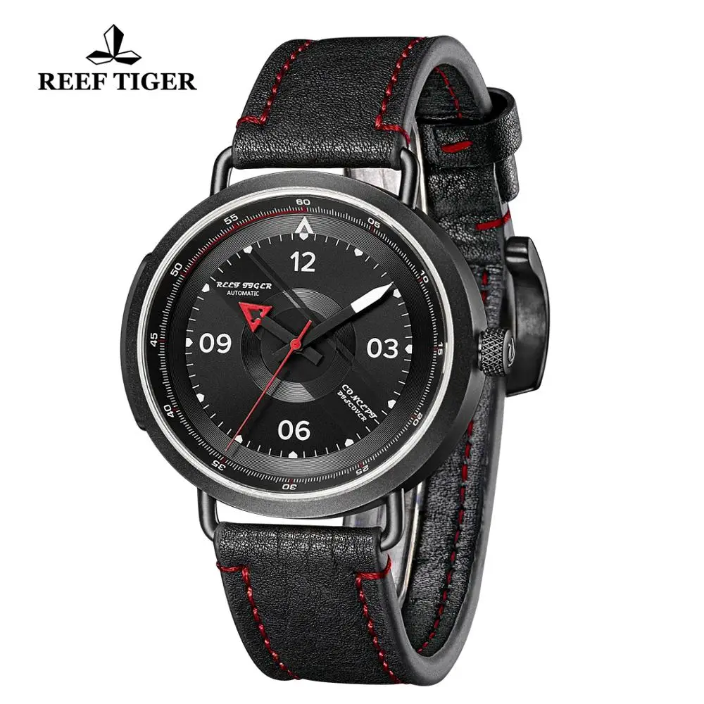 Риф Тигр/РТ ДИЗАЙН простые часы мужские кожаный ремешок PVD водонепроницаемые военные часы автоматические часы RGA9055