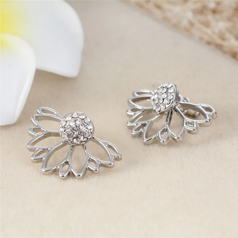 2018 Trendy earrings crystal Flower Stud Earrings For Women fashion Jewelry Double Sided Gold Silver Plated earrings J04 (1)