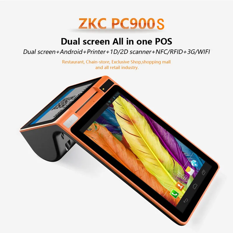 Двойной экран Android 7-дюймовый планшетный NFC карта оплаты POS терминал Встроенный 2 дюймов принтер