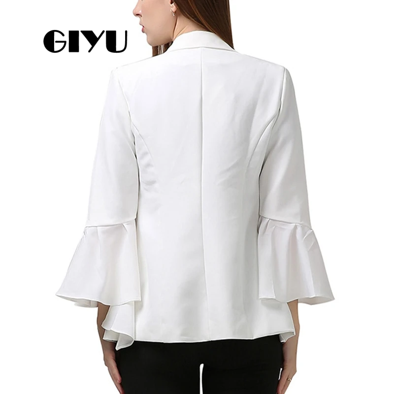 GIYU Autumn Women Flare Sleeve Blazer White Black Jackets Pockets Office Lady Buttons Casual camiseta mujer