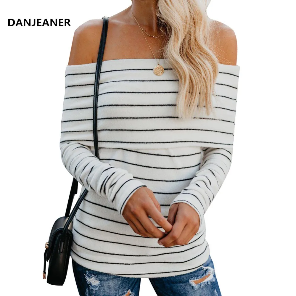Danjeaner Knitted Sweater Women Spring New Off Shoulder Pullovers Sexy Slash Neck Long Sleeve Slim Fit Plus Size Sweaters Jumper | Женская