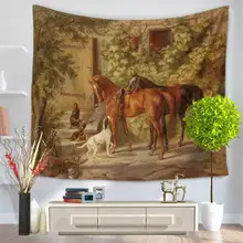 Estilo Retro Hippie Cavalos Pintura A Óleo Tapeçaria Tapeçaria Tapeçaria Tapeçaria Tapete de Piquenique Tapete Tapete de Yoga Yoga Home Decor Artesanato