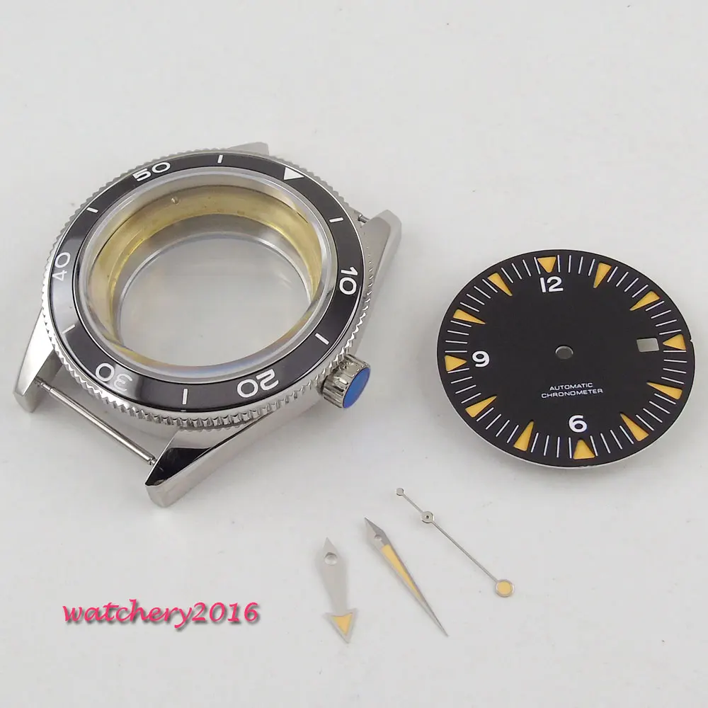 2018 Sapphire Glass High quality hardened Watch Case 41mm parnis black Dial + Hands + Watch Case set fit ETA 2824 2836 Movement 2018 Sapphire Glass High quality hardened Watch Case 41mm parnis black Dial + Hands + Watch Case set fit ETA 2824 2836 Movement