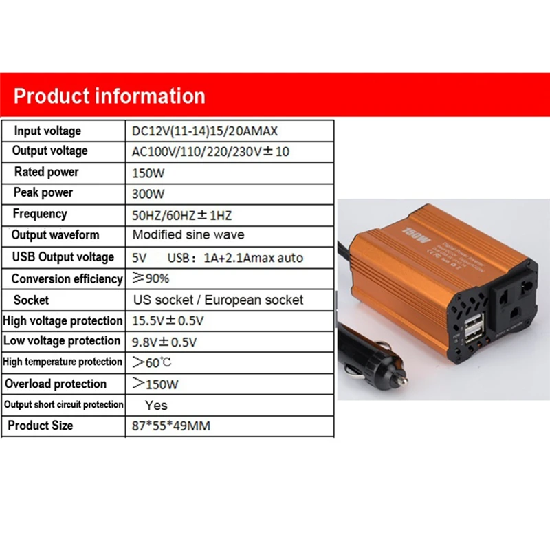 Автомобильный Инвертор US/EU Dual USB 12 В до 220 В Инвертор автомобильный преобразователь мощности автомобильное зарядное устройство адаптер авто производительность разъем