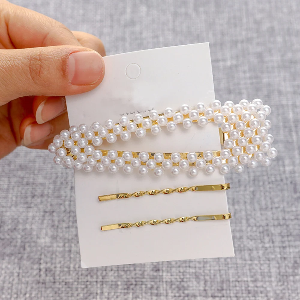 3/4/5 Pcs Metal Pearl Hairpin Combination Bangs Clip Side Clip Card Simple Hair Clips Barrettes Headwear Styling Crystal Hairpin 3/4/5 Pcs Metal Pearl Hairpin Combination Bangs Clip Side Clip Card Simple Hair Clips Barrettes Headwear Styling Crystal Hairpin