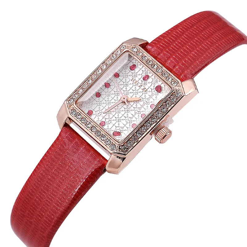 

JW713 Brand Women Rectangle Case Leather Quartz Watch Gleaming Crystal Water Resistant Wrist Watch for Dress Ladies