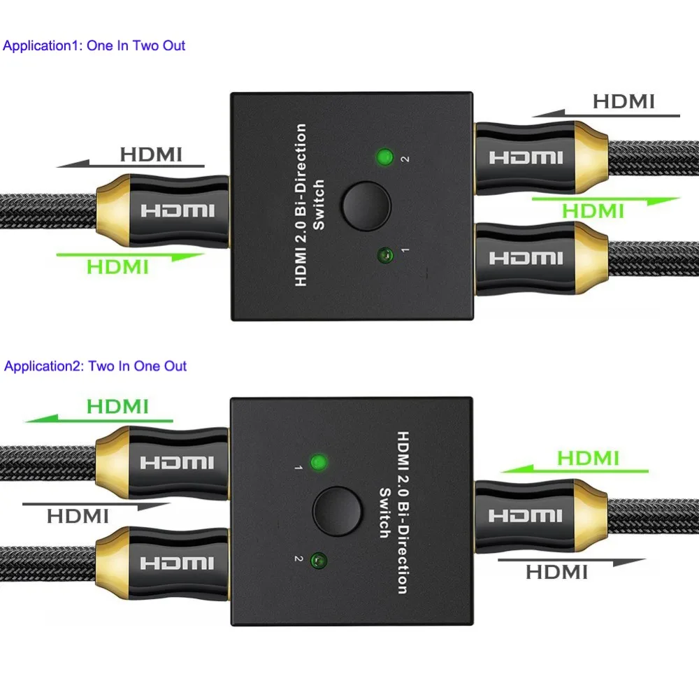 4K HDMI 2.0 Switcher 2 Ports Bi direction Manual Switch 2 x 1 / 1 x 2