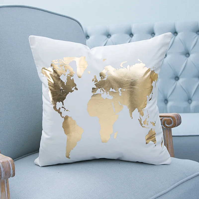 45*45 CM Super Soft Bronzing Gold Pillow Pillowcase Cotton Linen Printed Pillow CASE Sets modern pillow case - Цвет: style 2