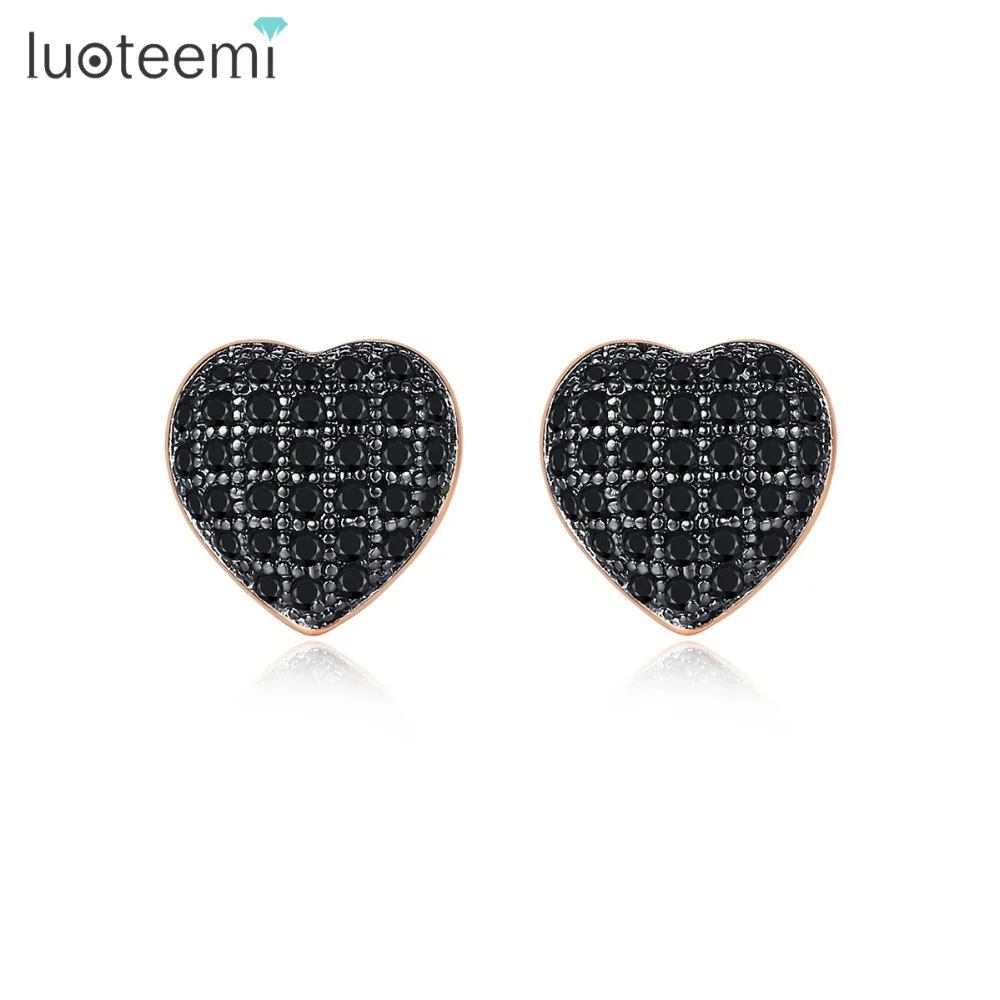 

LUOTEEMI Lovely Small Heart Stud Earrings for Women Girls Dating Paved Shiny Cubic Zircon Three Color Fashion Jewelry Brincos