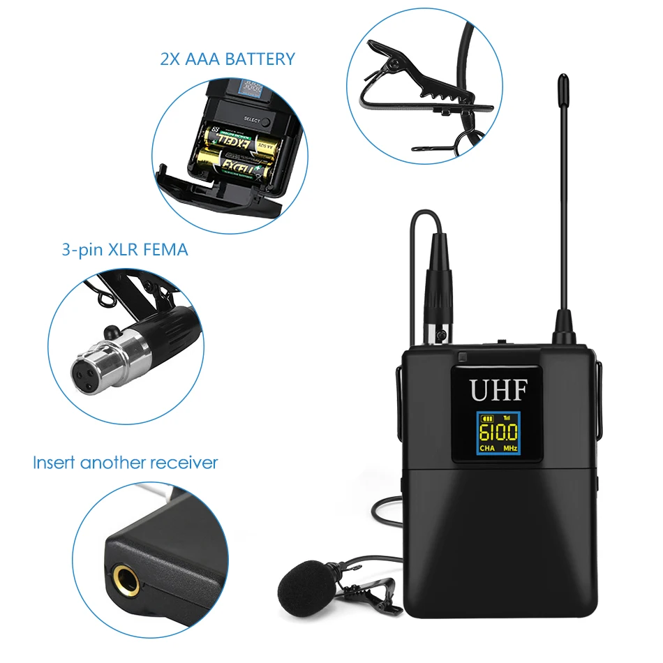 VIKEFON Профессиональный UHF беспроводной микрофон системы петличный нагрудный микрофон приемник+ передатчик для видеокамеры рекордер микрофон