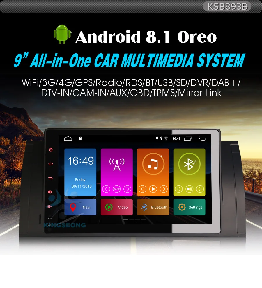 Clearance 9" DAB+ Android 8.1 Autoradio Sat Nav Radio WiFi 4G GPS DVR Bluetooth DVT-IN Car Multimedia Player for BMW 5 serie E39 E53 X5 M5 0