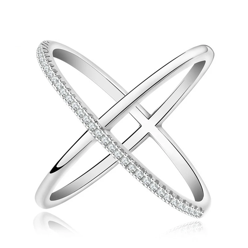 Hot Sale Personality Ring X-Shape Inlaid Zircon for Women Wedding Ring Engagement Crystal Party Jewelry Accessories SP0620