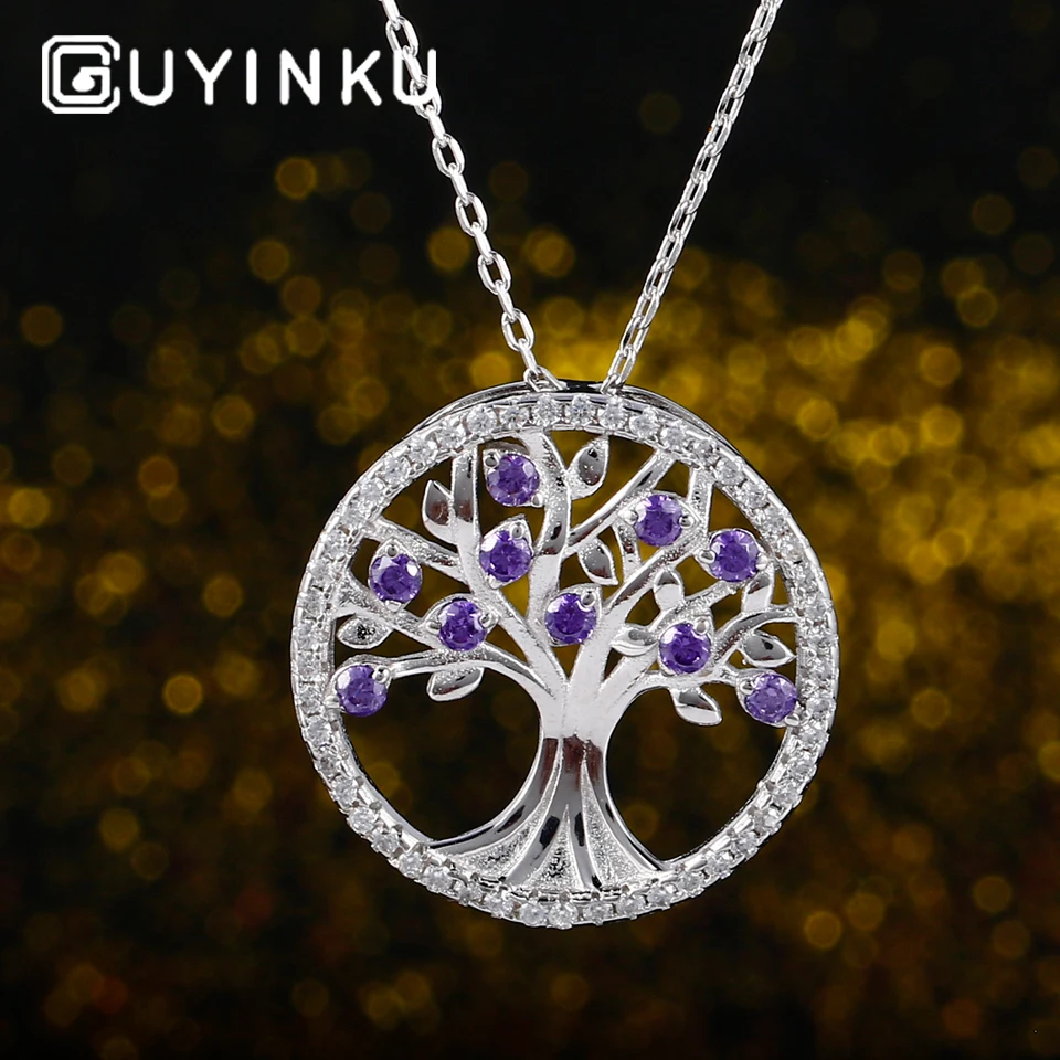 

GUYINKU Genuine 925 Sterling Sliver Necklace Pendant Colorful Gemstone Spring Life Tree For Women Birthday Gift Fine Jewelry