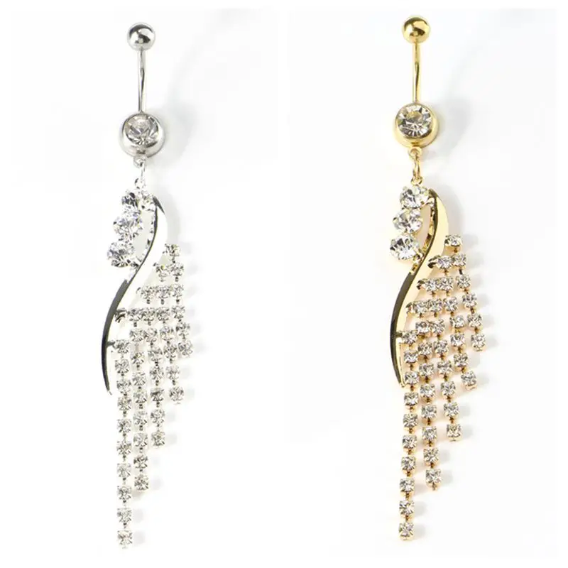 

1pcs Surgical Steel Belly Button Ring Crystal Peacock Tail Tassel Belly Ring Body Jewelry Bent Bar Belly Navel Piercing Nailing