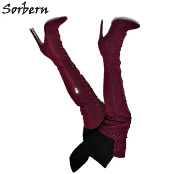 

Sorbern Warm Winter Boots Women Mid Thigh High Lace Up High Heel Stilettos Multi Colors Custom Shaft Length Big Size Boots Gey