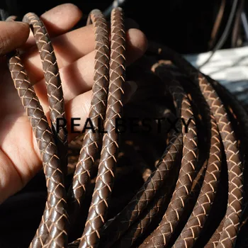 

REAL BESTXY 5m/lot 6mm brown round leather strips for bracelets necklace making jewelry diy braided leather cords super fiber
