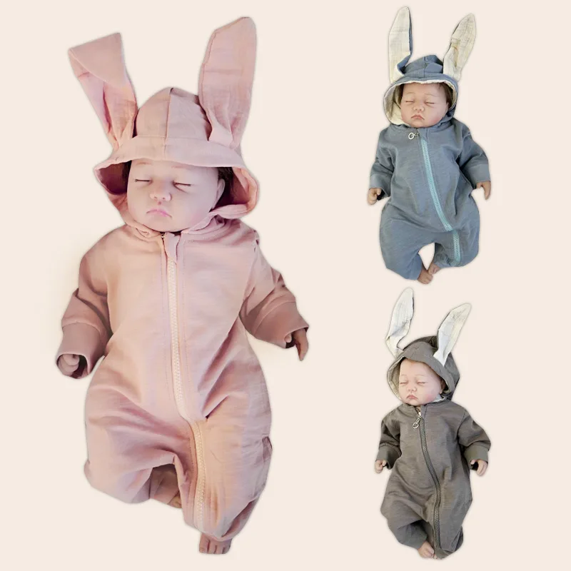 Cute Rabbit Ear Hooded Baby Rompers For Babies Boys Girls Clothes Newborn Clothing Brands
