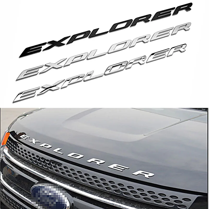 3D EXPLORER Letters Hood Emblem Silver Chrome Black Logo Sticker For