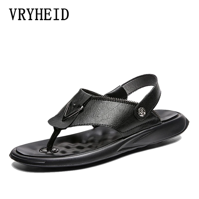 

VRYHEID Summer Sandals Men Roman Leather sandals New Slipper Outdoor Sneaker Beach Rubber Flip Flops Men Water Trekking Sandals