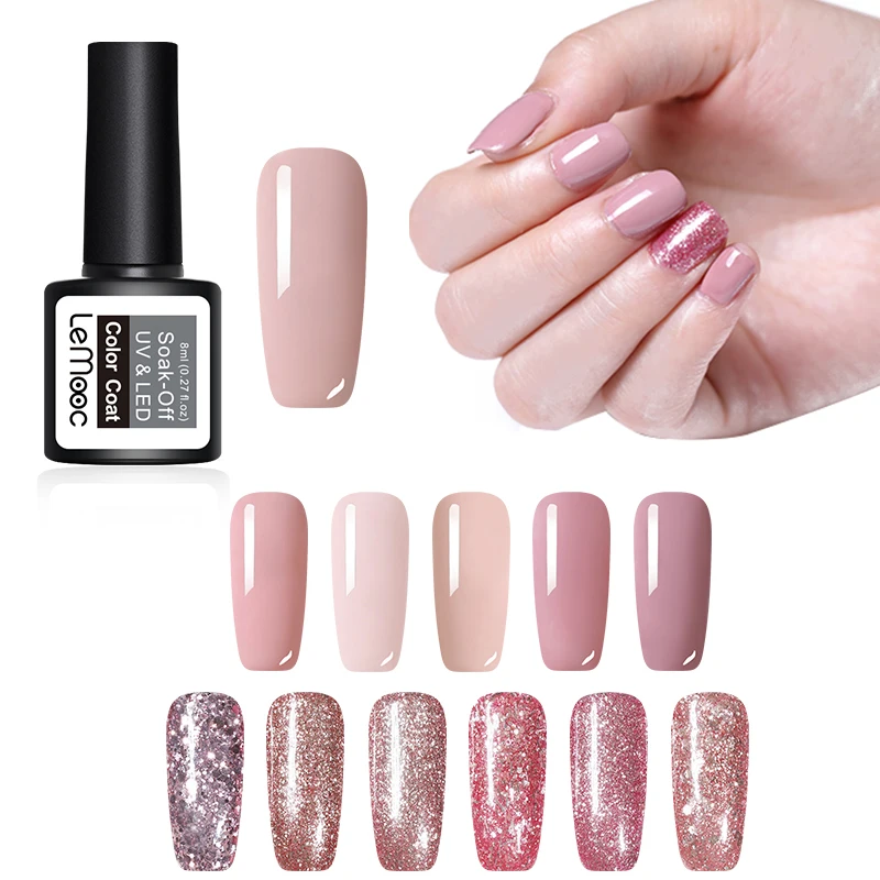 

LEMOOC 8ml Rose Gold Gel Nail Polish Shinny Glitter Gel Polish Soak Off Gel Lak Professional DIY Gellak Top Coat UV Nail Polish