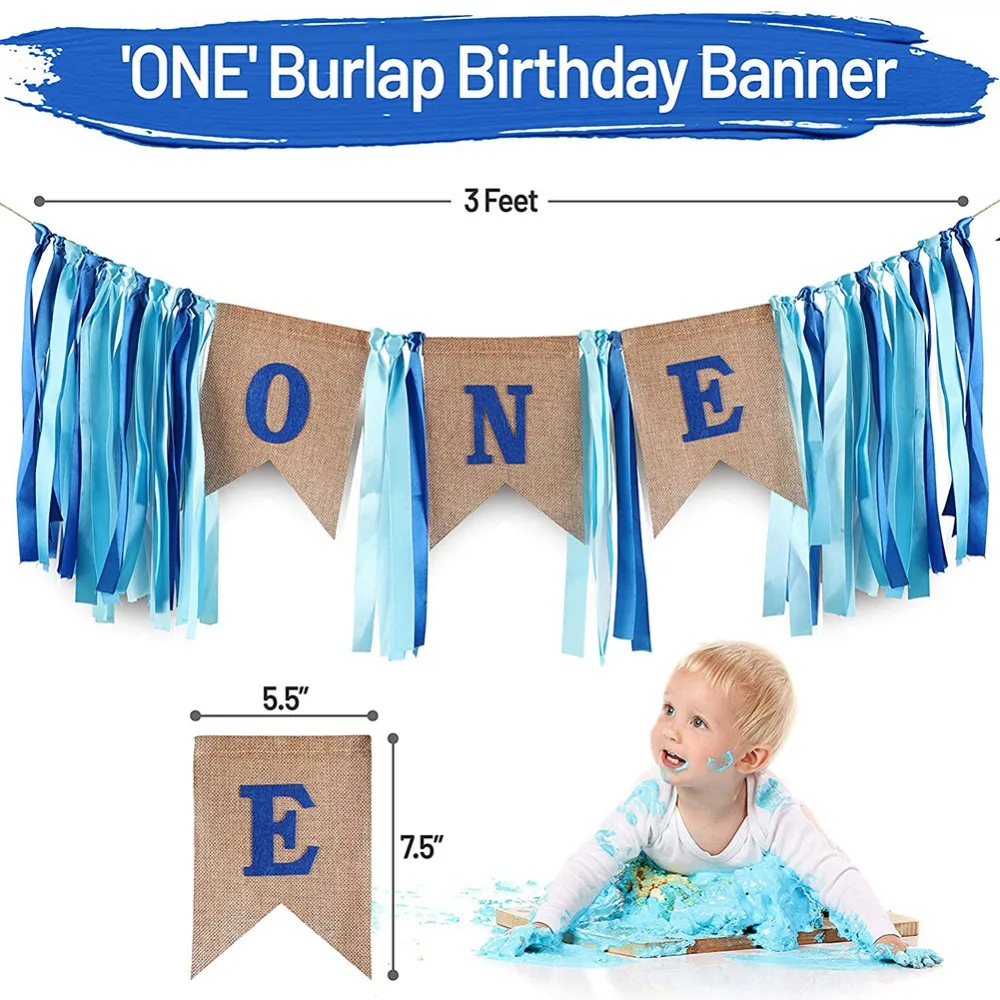 

Hot Baby First Birthday Blue Banner ONE Year 1st Birthday Party Decoration Boy Girl I AM ONE Hanging Bunting Supplies# 292013