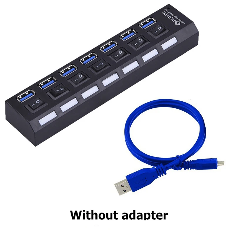 USB HUB 3,0 Супер скорость 5 Гбит/с 7 портов USB 3,0 usb-хаб с переключателем включения/выключения Platooninsert для компьютера ноутбука периферийные устройства - Цвет: Black no adapter