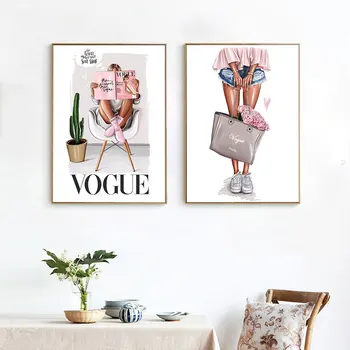 

Vogue Girl Picture Scandinavian Fashion Poster Nordic Print Wall Art Canvas Painting Modern Living Room Decor No Frame