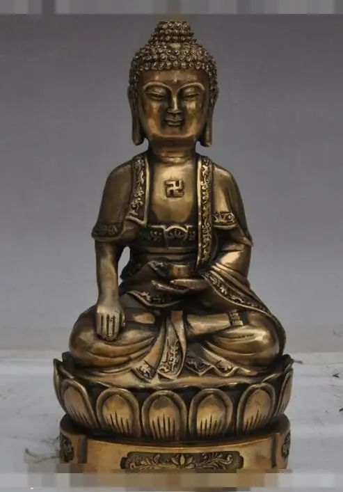 

S00413 10" old china buddhism brass healing Medicine Buddha sakyamuni Shakyamuni statue (B0328)