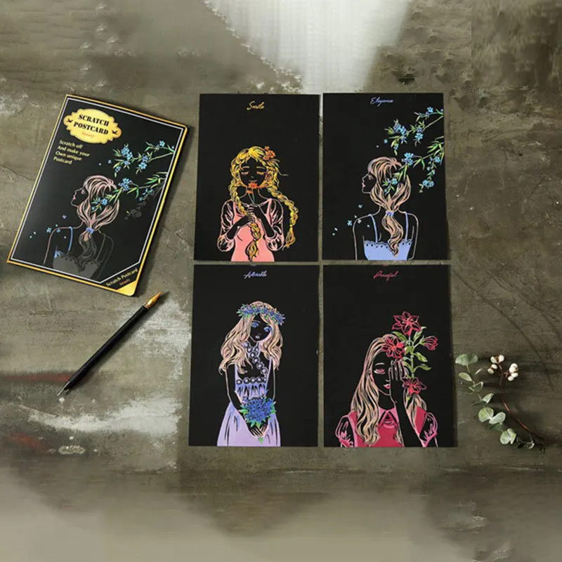 4Pcs/set Magic Colorful Drawing Board Paper Painting Scraping Children Kids learning Education Toys Painting Doodle Scratch Toys 7