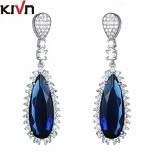 KIVN Fashion Jewelry Dangle Blue Pave CZ Cubic Zirconia Womens Girls Wedding Bridal Earrings Christmas Promotion Birthday Gifts