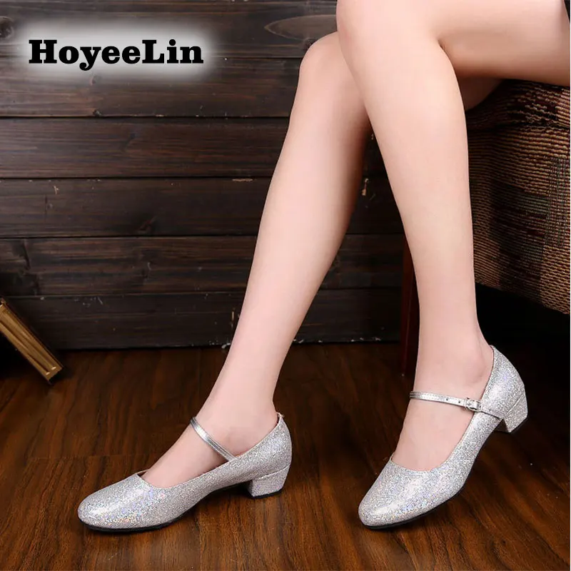 

HoYeeLin Low Heeled Modern Dance Shoes Women Ladies Closed Toe Ballroom Party Tango Standard Dancing Shoes Indoor Sole Heels