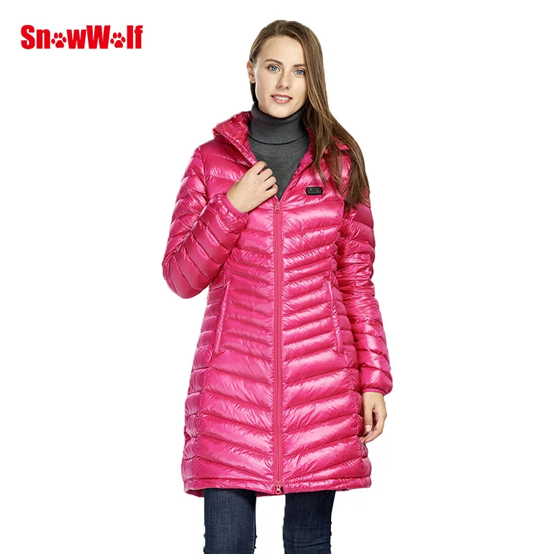SNOWWOLF, женская зимняя одежда с подогревом, USB, с инфракрасным подогревом, с капюшоном, длинный пуховик, для кемпинга, походов, термальное Женское пальто