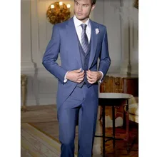 Tailor Made Navy Blue Gentleman Suit Tailcoat newest Style Groom suits Tuxedos Long Wedding Prom Party Suits(jacket+vest+pants)