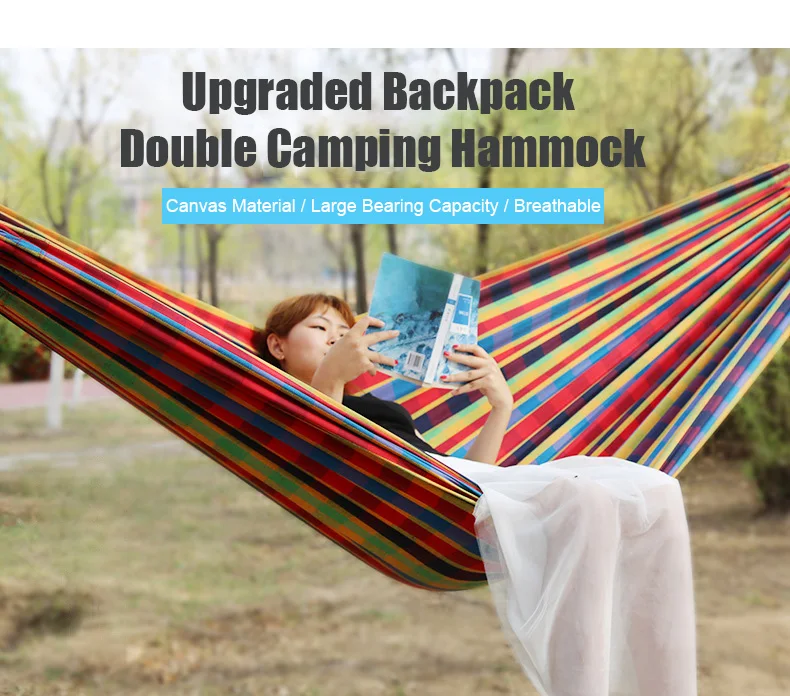 

Tri-polar Double Camping Hammock Ultra Light and Portable Canvas Swing Bed Wider and Bigger for Outdoor Activities TP1105