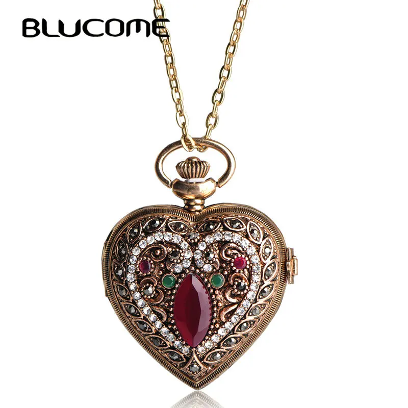 Blucome Love Heart красные карманные часы для женщин свитер винтажная Турецкая подвеска