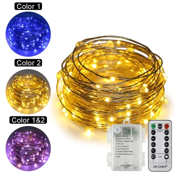 

Dual-Color Remote Control Battery Operated 33/66Ft 100/200 LED Warm White&Blue String Lights 8 Modes Dimmable Timed Fairy lights