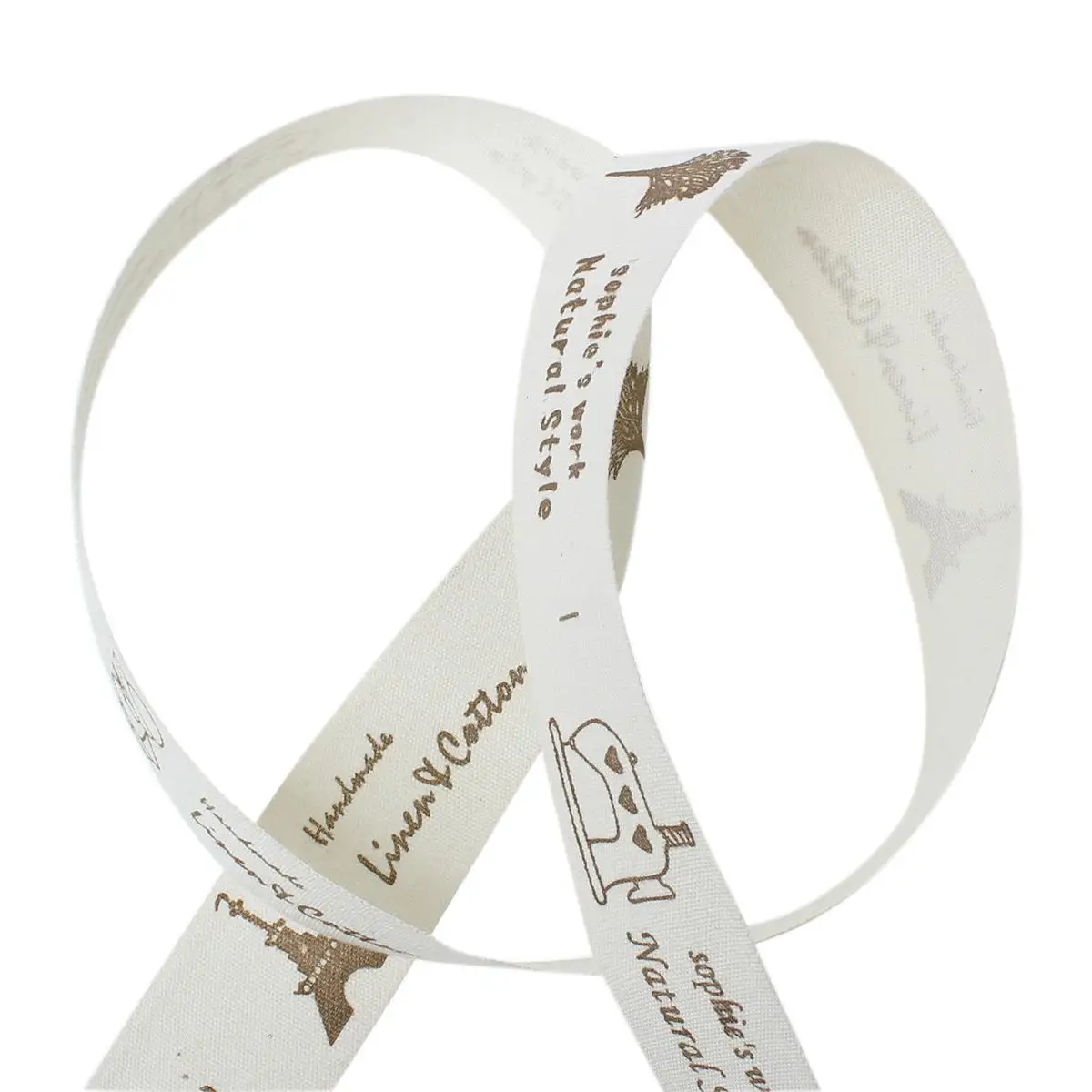 

DoreenBeads Cotton Fabric Sewing Ribbon Labels Handmade DIY Craft Beige&Brown Tree Girl Bicycle Sewing Machine 25mm,10 M