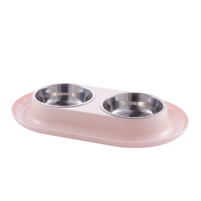 Stainless Steel Pets Dogs Feeders Bowls Double Dogs Cats Feeders Bowls Outdoor Drinking Water Pet Dog Feeders Bowls - Цвет: Pink