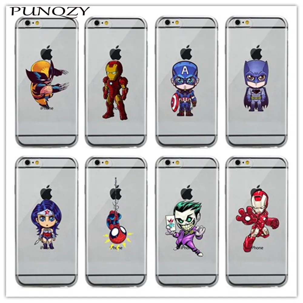 

Spiderman Captain America Batman soft silicone Case For iPhone 6 6S Plus 7 7 Plus 4S 5 5S SE 5C Transparent soft silicone Cover