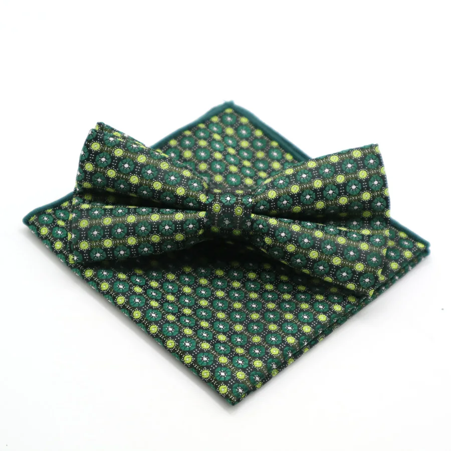 Классический мужской комплект в горошек с узором пейсли и карманом, квадратный бант-галстук, регулируемый носовой платок, комплекты с галстуком-бабочкой для свадебной вечеринки - Цвет: YF-SEB14-07