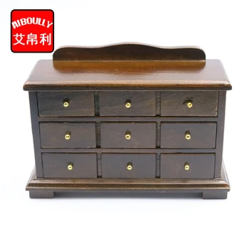 

1:12 DOLLHOUSE Miniature Vintage nine Drawer Wooden cabinet Doll House Furniture Accessory Toys for Children