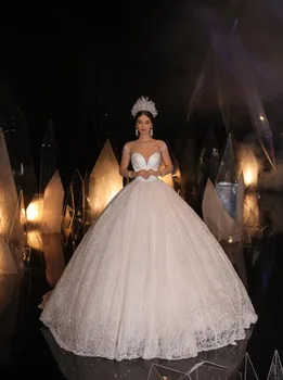 

2019 New Arrival Illusion Long Sleeve Wedding Dress Turkey Sequin Ball Gown Princess Bridal Dresses Vestido de noiva