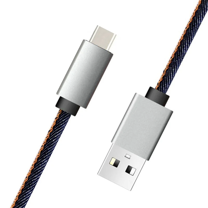 نوع-C كابل نقل بيانات الدنيم كابل بيانات سيارة سريع تهمة خط كاوبوي جديلة USB 2.0 لهواوي سامسونج Xiaomi