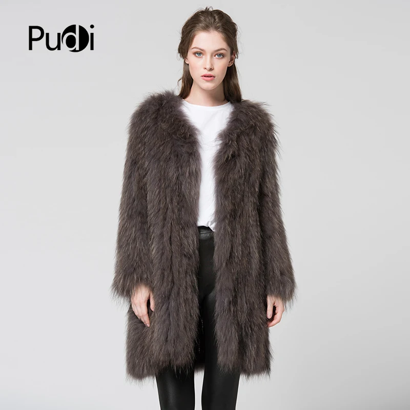CT7011 вязаное пальто из натурального меха енота куртка пальто женское зимнее теплое пальто из натурального меха Верхняя одежда темно-серый 80 см длина