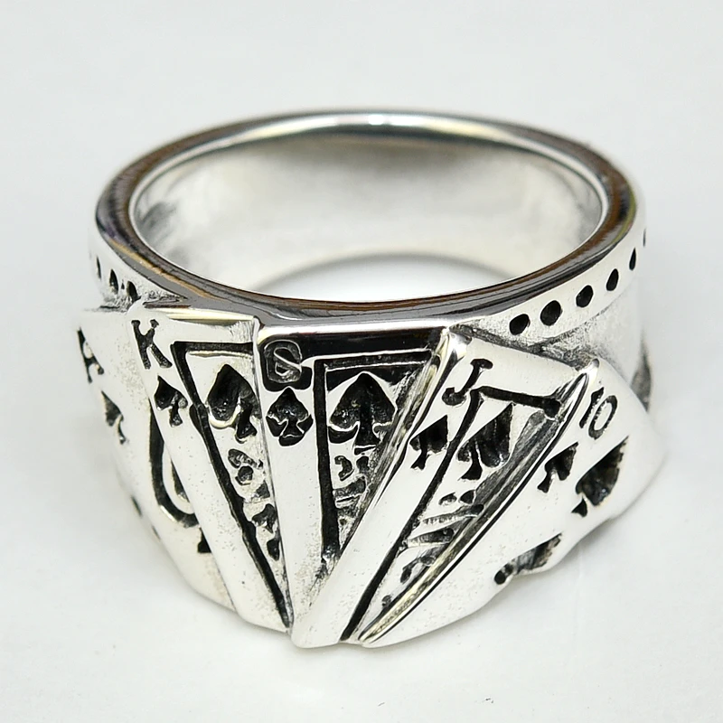 Таиланд Импорт, флеш покер, старинное серебро 925 пробы, мужские панк, тайское серебряное кольцо с орнаментом