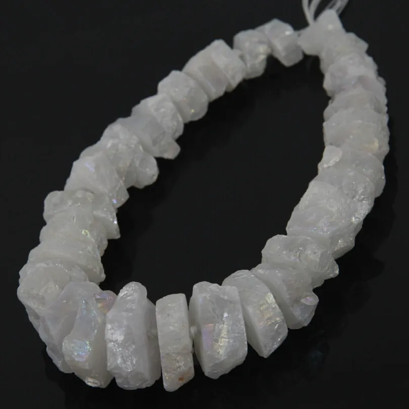 

Natural Titanium White Druzy Quartz Drilled Slab Pendants Strand Raw Crystals Rough Quartz Gems Graduated Slice Beads
