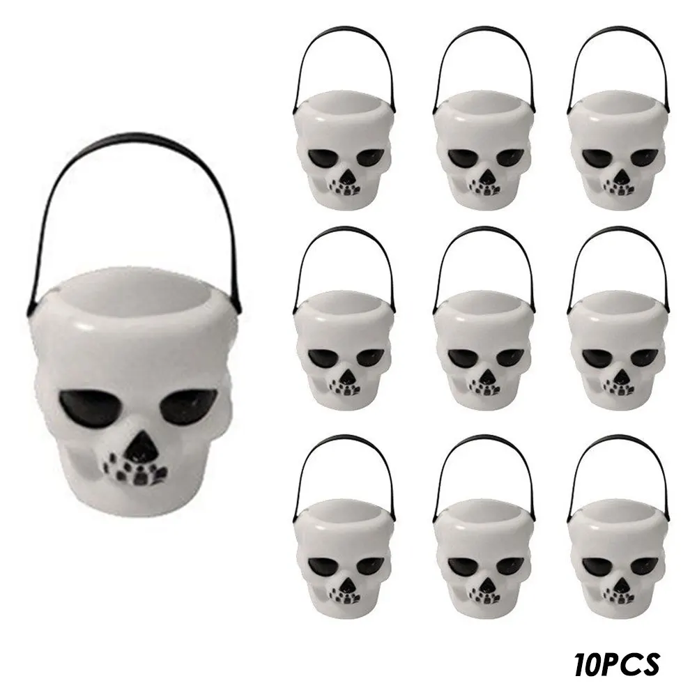 

10Pcs Halloween skull Cauldron Black/White Candy Kettles Witch Cauldron New Halloween Decor Halloween Party Hanging Props