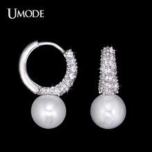UMODE Модные женские ювелирные изделия, новинка, очаровательные маленькие женские серьги-кольца с покрытием из белого золота и паве из крошечных фианитов огранки Жемчужина UE0123