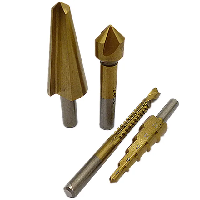 4pc Hss Step Cone Drill Hole File Cutter Bit Saw Drill Bit Reamer
