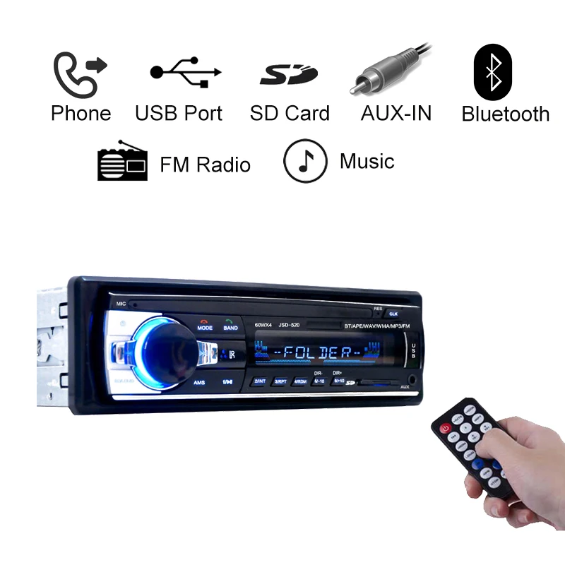 Car Radio Stereo Player Bluetooth Phone AUX IN MP3 FM/USB/1 Din/Remote Control Iphone 12V Car